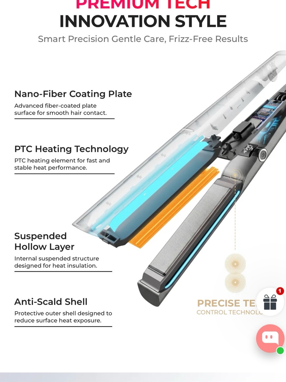 TYMO FLAIGHT HOLO PREMIUM Silver Hair Straightener - Picture 5 of 6